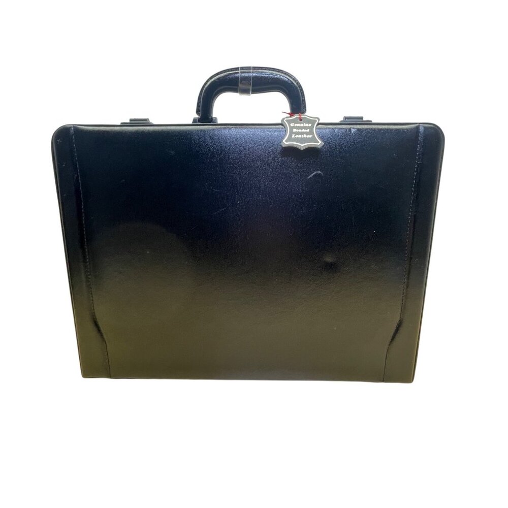 Solid Brass Black Genuine Bonded Leather Password Lock Executive Briefcase
